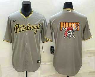 Mens Pittsburgh Pirates Big Logo Grey Stitched MLB Cool Base Nike Jersey